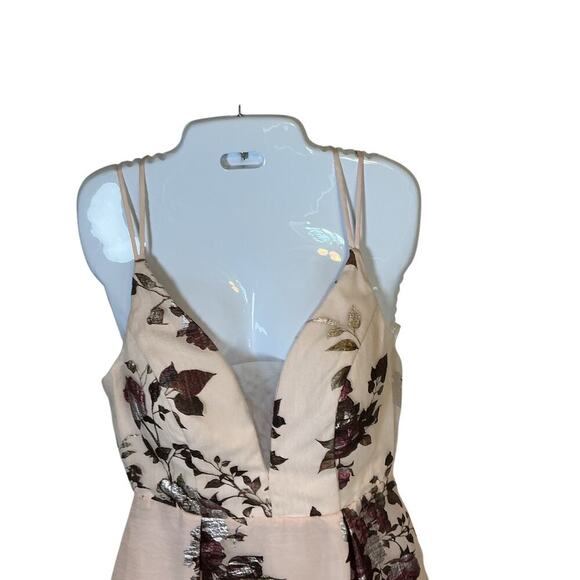 CRYSTAL DOLL Pink Metallic Floral Deep V-Neck Ball Gown Prom Bridesmaid Sz 3 - Picture 4 of 15